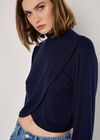Waffle Knit Wrap Top, Navy, large