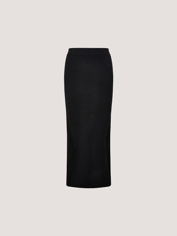 Ribbed Knit Midi Pencil Skirt, Black, large