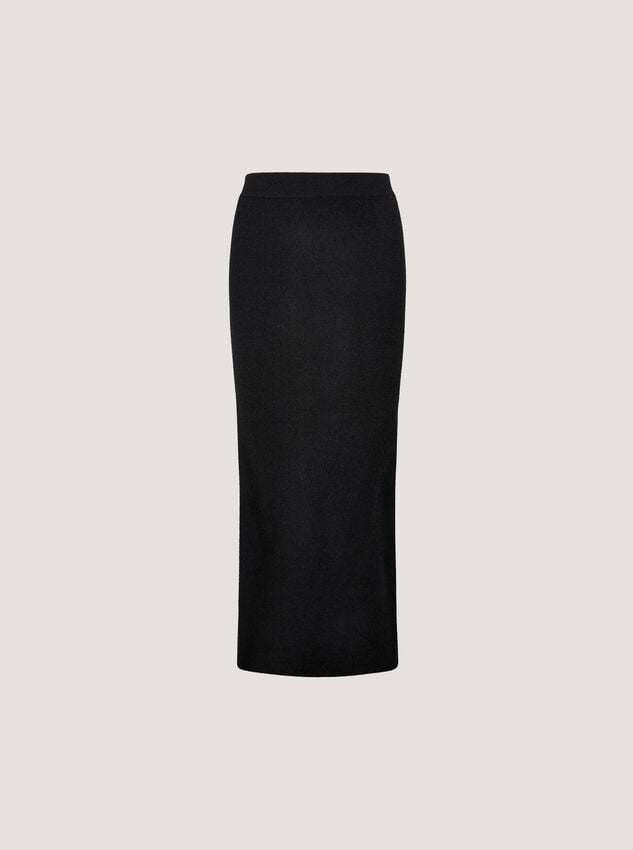 Ribbed Knit Midi Pencil Skirt, Black, large