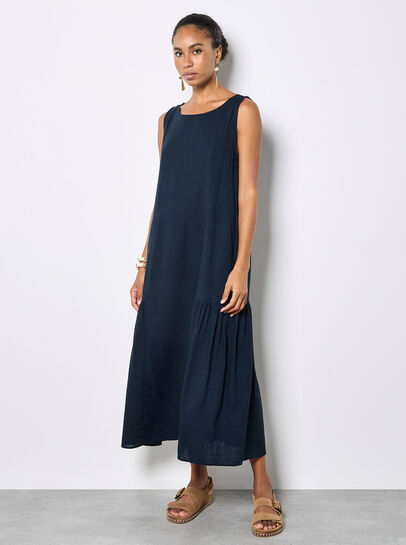 Pleat Detail Trapeze Midi Dress