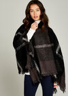 Colourblock Stripe Boucle Poncho, Dark Grey - Charcoal, large