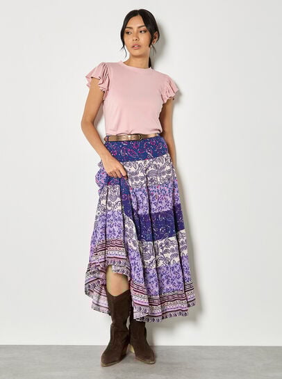 Patchwork Print Tiered Maxi Skirt