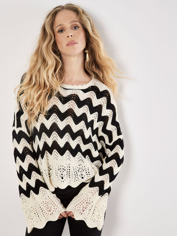 Chevron Scallop Boarder Jumper, Cream, large