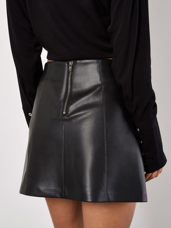 Faux Leather Mini Skirt, Black, large