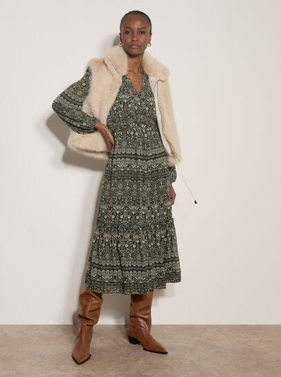 Floral Print Ruffle Midi Dress