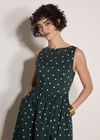 Polka Dot A-Line Cotton Midi Dress, Green, large