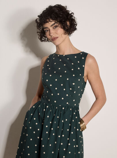 Polka Dot A-Line Cotton Midi Dress