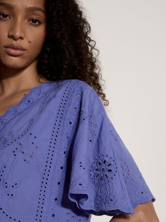 Embroidered Cotton Top, Purple, large