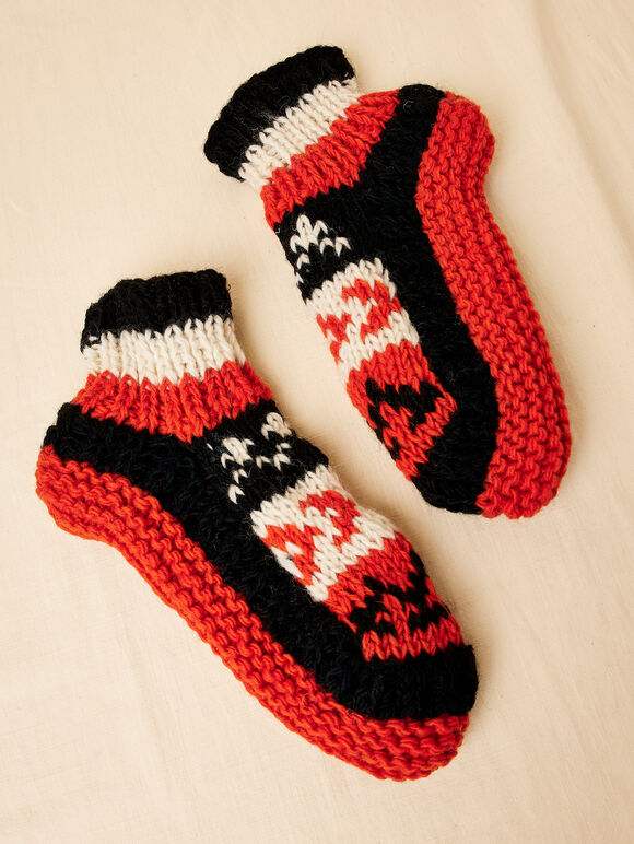 Handgestrickte Fair-Isle-Wollsocken, sortiert, groß