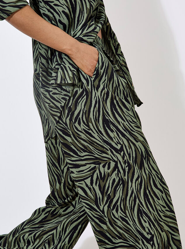 Zebra Print Wide Leg Trousers, Khaki, large