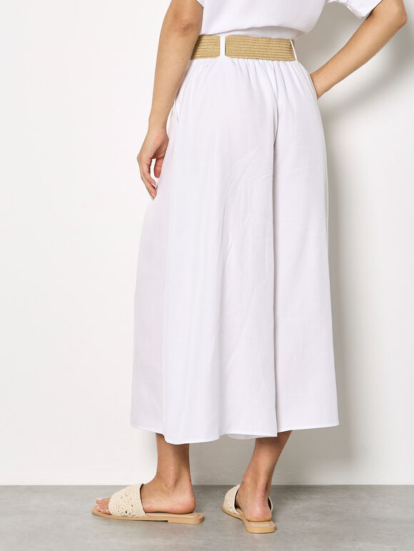 Pleated Wide-Leg Culotte Trousers, White, large