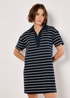 Cotton Stripe Polo Mini Dress, Navy, large