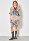 Geometric Folk Knitted Coatigan, Stone, large