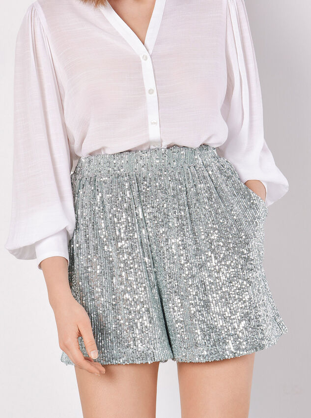 Sequin Embellished Shorts, Mint, large