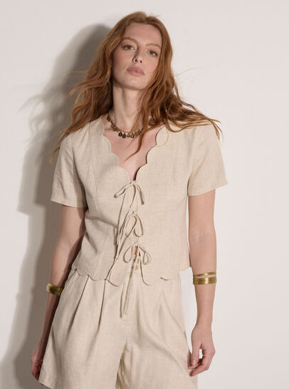 Linen Blend Tie-Up Top
