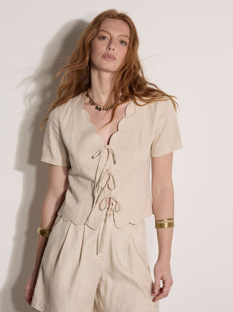 Linen Blend Tie-Up Top