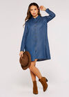 Ruffle Denim Swing Mini Dress, Blue, large