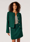 Tweed Cropped Fringe Jacket, Green, large