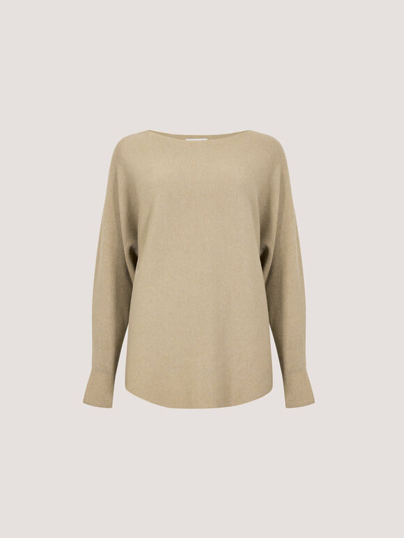 Metallic Ribbed Knit Jumper, Gold, large