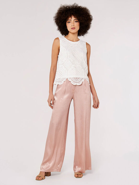 Lace Sleeveless Scallop Top, Cream, large