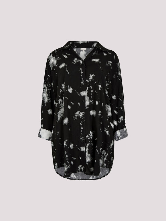 Paint Print Oversized Tunic Top, Black, large