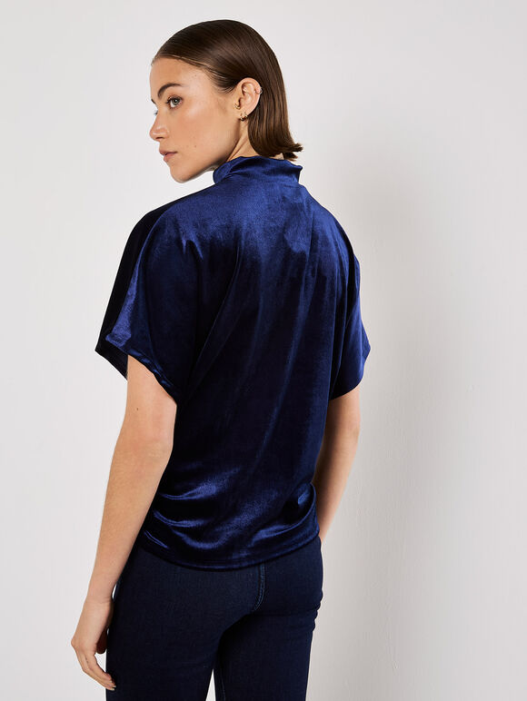Velvet Ruched Side Top, Navy, large