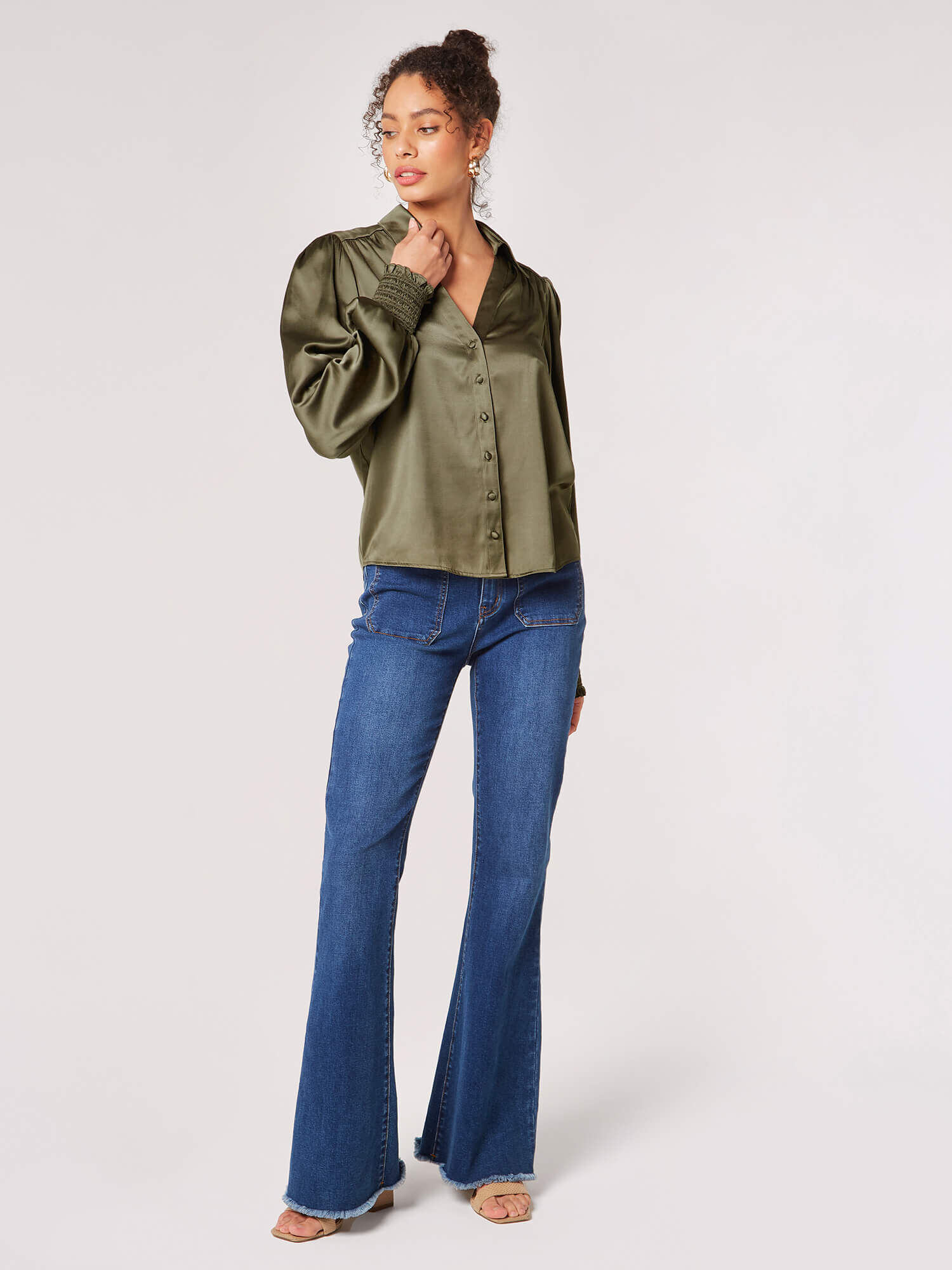 khaki satin blouse