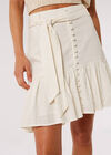 Linen Blend Button-Down Mini Skirt, Cream, large