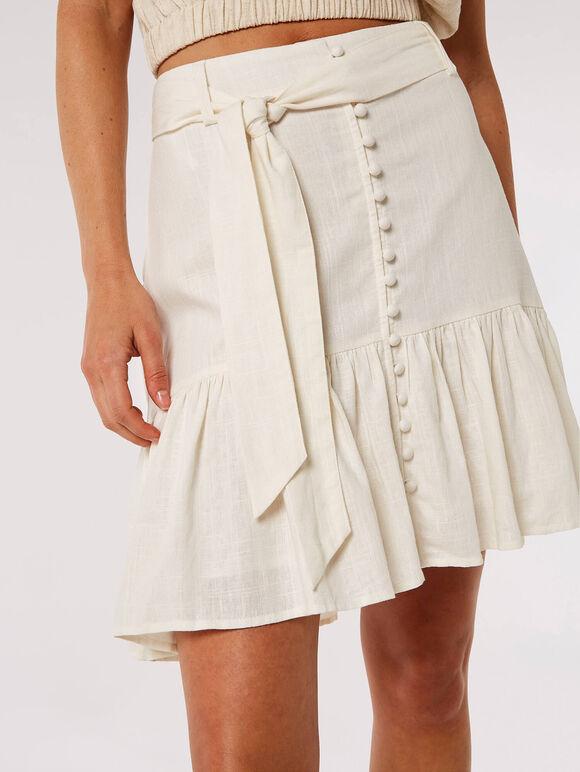 Linen Blend Button-Down Mini Skirt, Cream, large