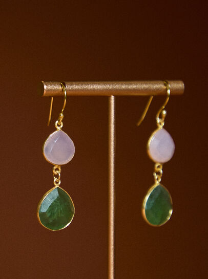 Gold Tone Semi-Precious Stone Drop Earrings