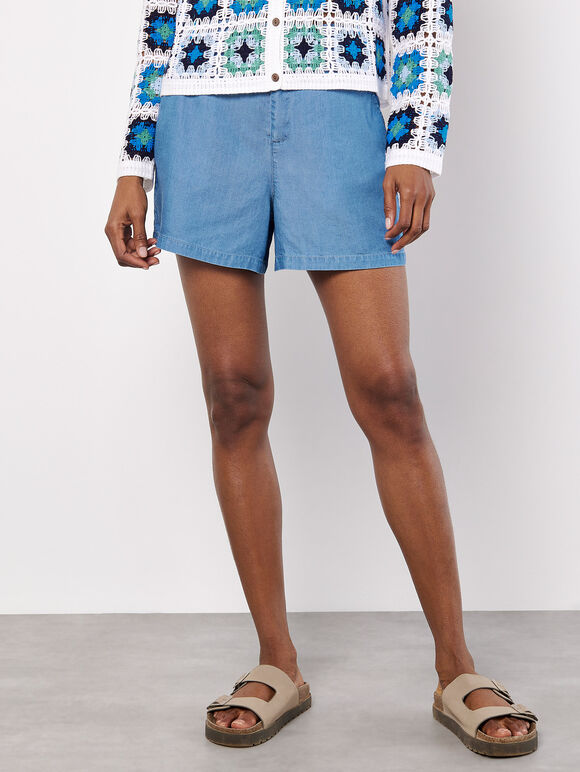Lightweight Denim Shorts, Blue, large