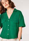 Textured Cotton Boxy Shirt, Green, large