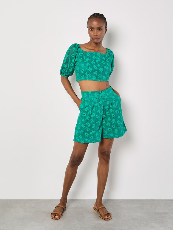 Daisy Mesh Cropped Top, Green, large