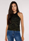 Halter-Neck Zebra Tank Top, Khaki, large