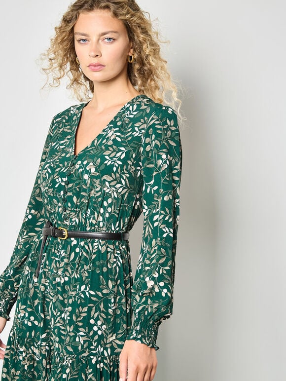 Eucalyptus Print Tiered Maxi Dress, Green, large