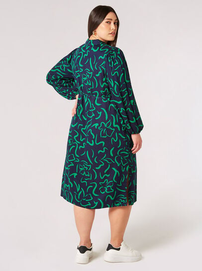 Curve Abstract Lines Shirt Midi Dress