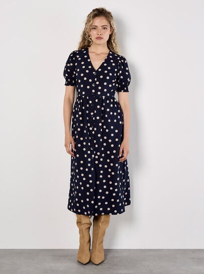 Polka Dot Button-Down Midi Dress