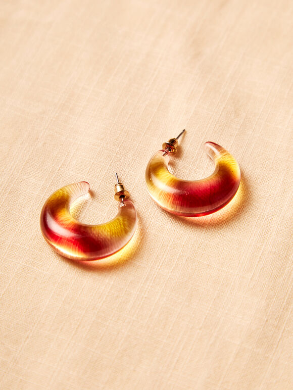 Resin Hoop Earrings, Red, large