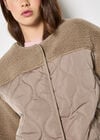 Contrast Borg Quilted Jacket, Brown, large