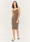 Ribbed Cami Midi Dress, Khaki, large