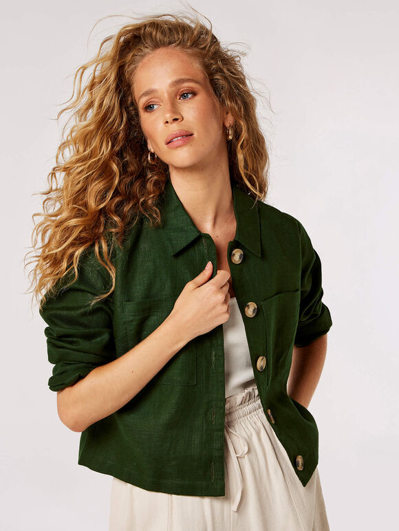 Linen Crop Jacket, Green, large