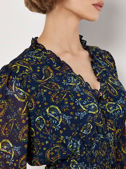 Paisley Ruffle Mini Dress 