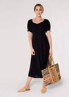 Tie Detail Milkmaid Midaxi Dress, Black, large