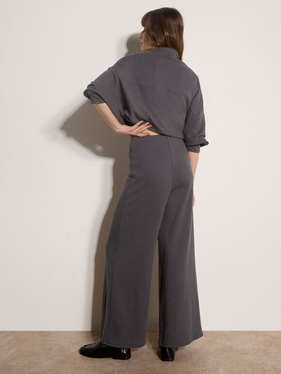 Waffle Jersey Knit Wide-Leg Joggers, Dark Grey/Charcoal, large