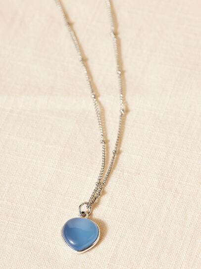 Silver Tone Stone Heart Necklace