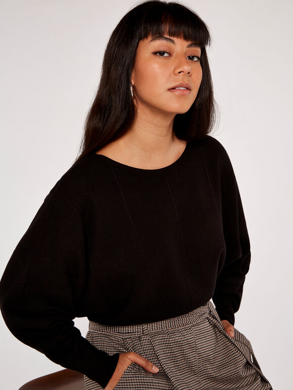 Textured Window Check Jumper, Black, large
