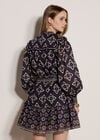 Tile Print Shift Mini Dress, Navy, large