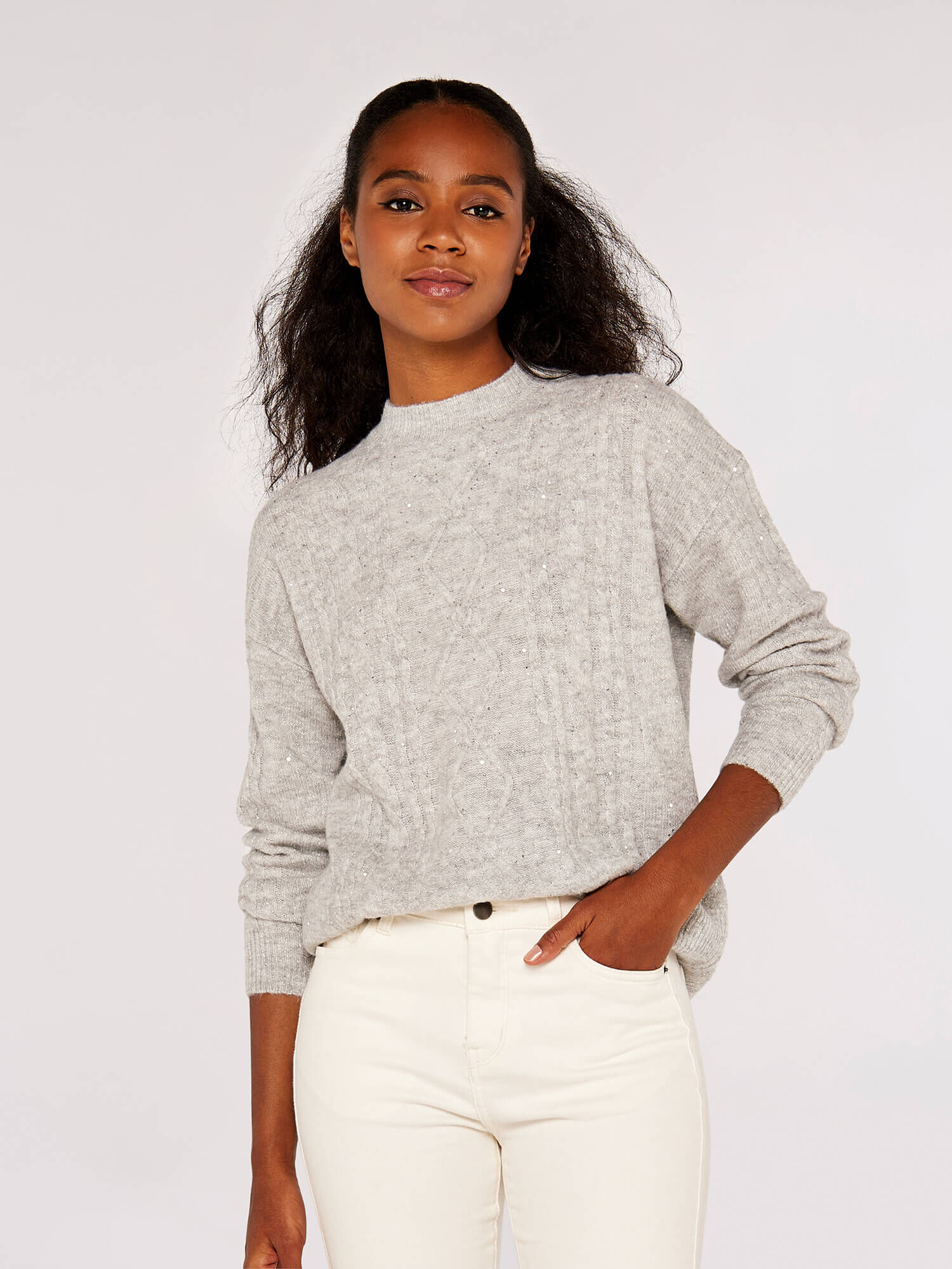 Sequin Embellished Batwing Jumper Apricot Clothing