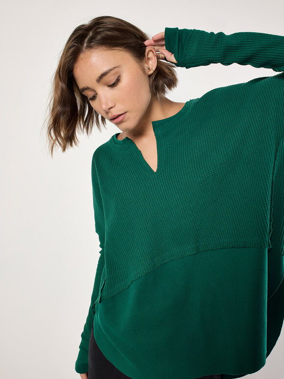 Waffle Jersey Layered Top, Green, large