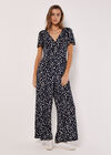 Painterly Dot Wide-Leg Jumpsuit, Navy, large